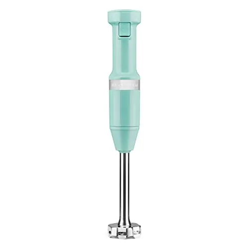 KitchenAid hand blender with pan guard and blending jar
