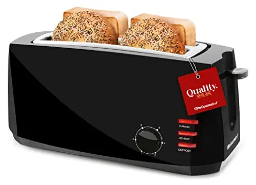 Elite Gourmet 4 Slice Long Slot Toaster in black