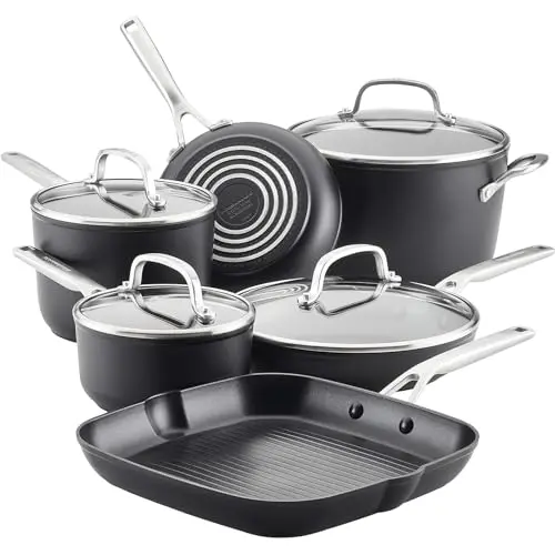 KitchenAid hard anodized nonstick induction cookware set in matte black