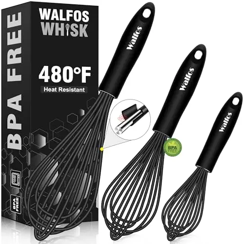 Walfos three-piece silicone-coated whisk set in black