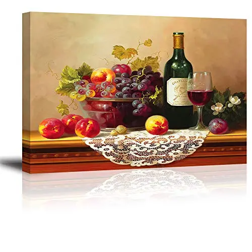Piy Painting retro fruit and wine canvas art for kitchen