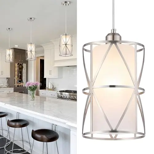Zlierop brushed nickel pendant light with frosted glass shade