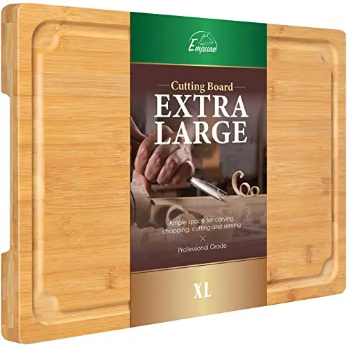 Empune bamboo cutting board with juice groove and side handles