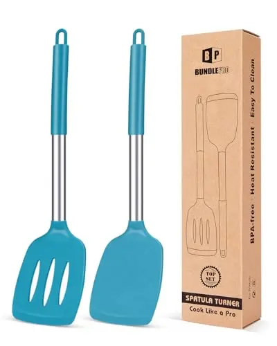 BUNDLEPRO blue silicone spatulas with stainless steel handles