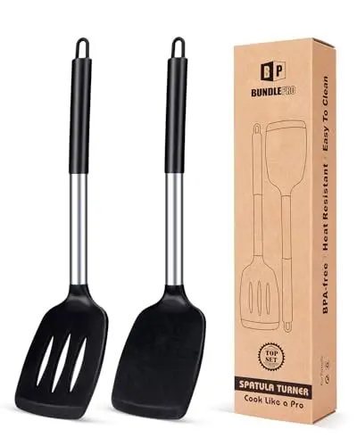 BUNDLEPRO pack of 2 silicone solid turner spatulas