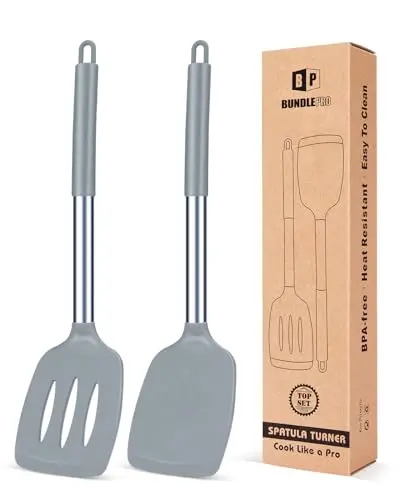 BUNDLEPRO pack of 2 silicone solid turner spatulas in gray