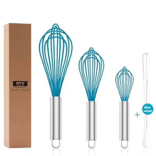 OYV silicone whisk set with four different sizes in blue