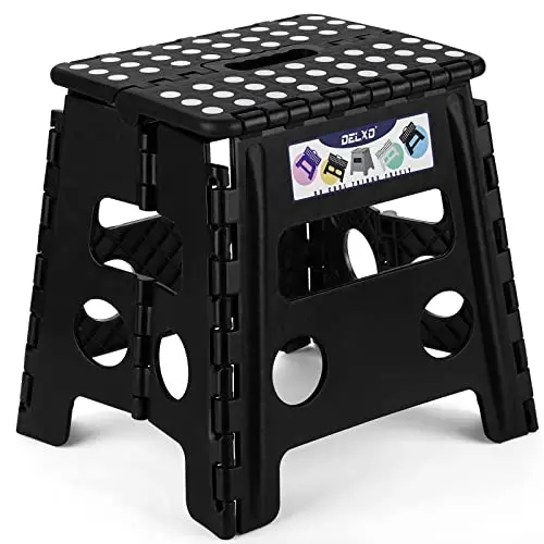 Delxo black foldable step stool with handle