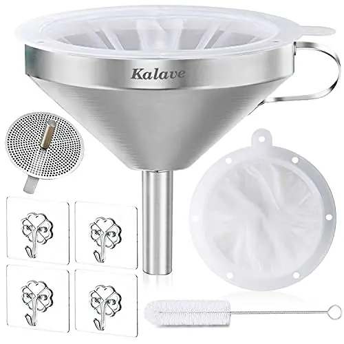 KALAVE stainless steel funnel with mesh strainer for juice and oils