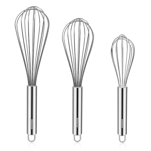 NileHome three-piece stainless steel whisk set in silver