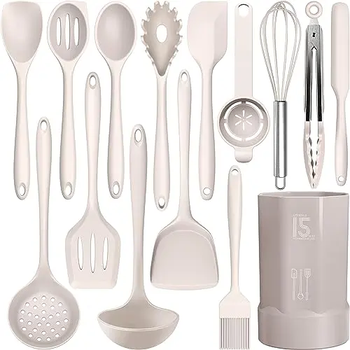 AOTHOD silicone cooking utensils set with various tools and holder