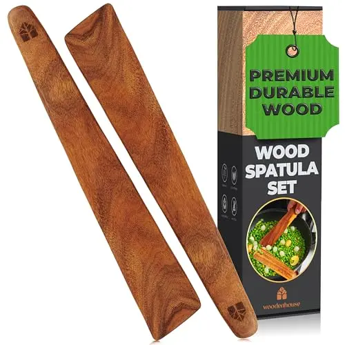 Woodenhouse 2-piece teak spatula set with thin flipping edges