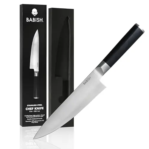 Babish 8-inch chef knife with full-tang handle and high-carbon German steel blade