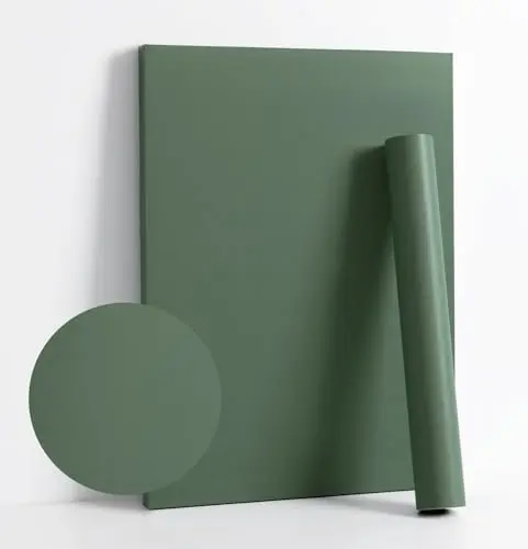 Dimoon dark green peel and stick wallpaper applied to kitchen cabinet surfaces