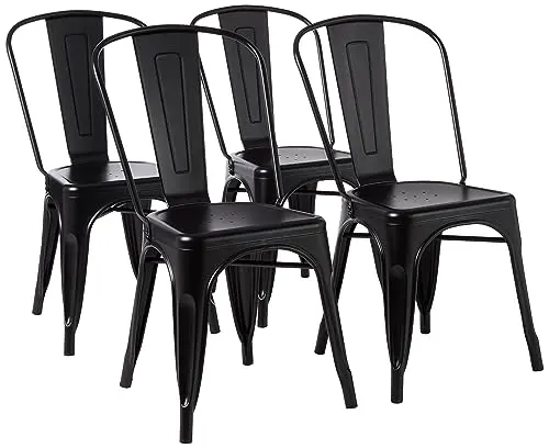 Amazon Basics stackable metal dining chairs in matte black