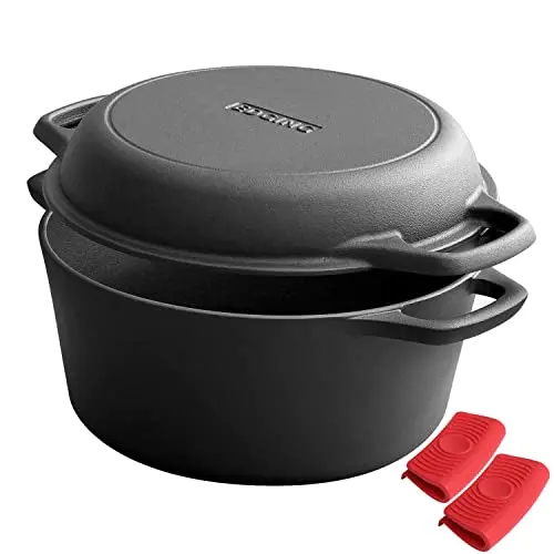 EDGING CASTING pre-seasoned cast iron Dutch oven with dual-use skillet lid