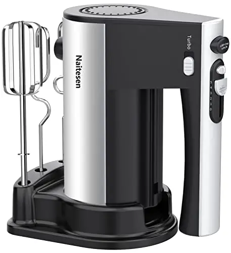 Naitesen black hand mixer with 600-watt motor and storage base