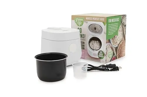 GreenLife digital rice cooker with white ceramic non-stick pot