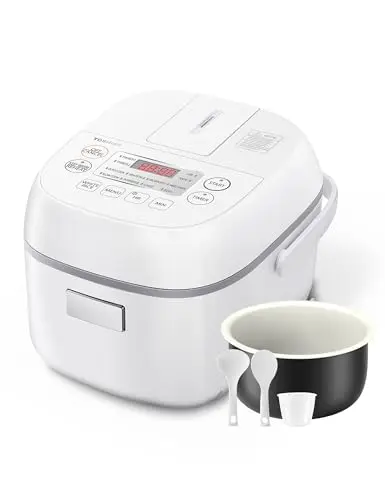 Toshiba mini rice cooker in white with digital display