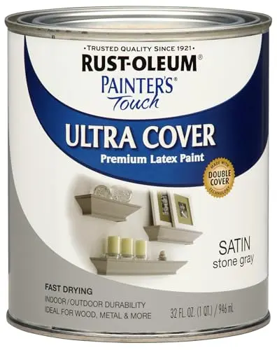 Rust-Oleum Satin Stone Gray paint can with satin finish