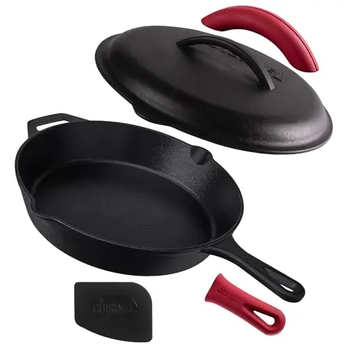 Cuisinel 12-inch cast iron skillet with braising lid and silicone handles