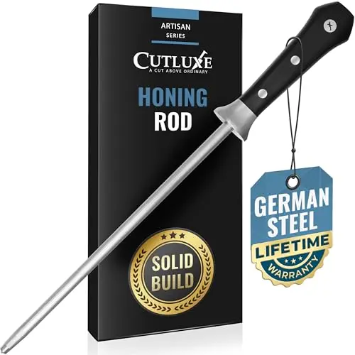 Cutluxe artisan series honing rod with PakkaWood handle