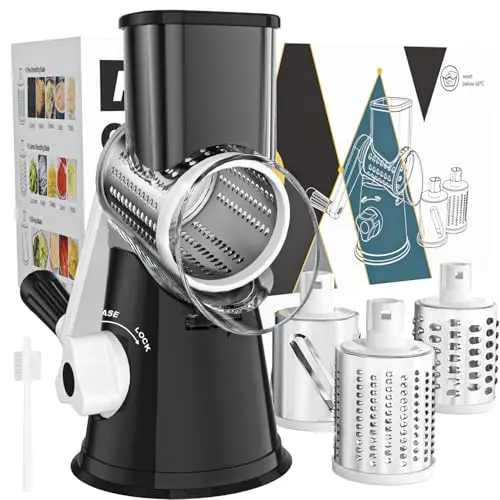 Cambom black rotary cheese grater with hand crank and suction base