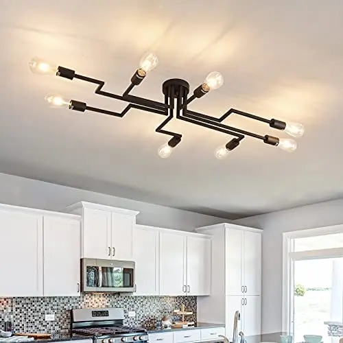 ZGLAOJT black semi flush mount ceiling light with eight adjustable arms in sputnik style