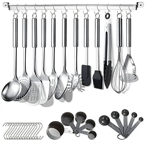 Berglander 38-piece stainless steel kitchen utensils set with holder and hooks