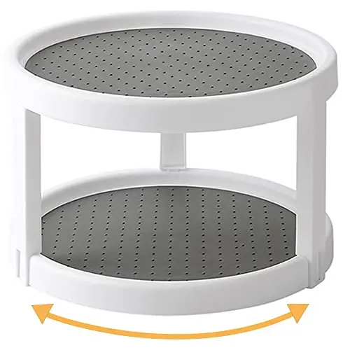 White and gray 2-tier rotating spice turntable