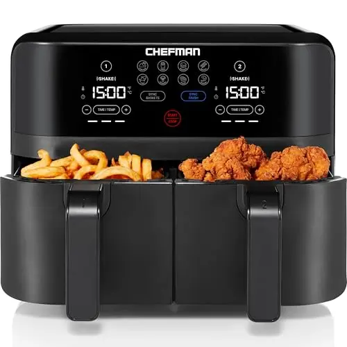 Chefman TurboFry Touch dual basket air fryer with sync finish feature