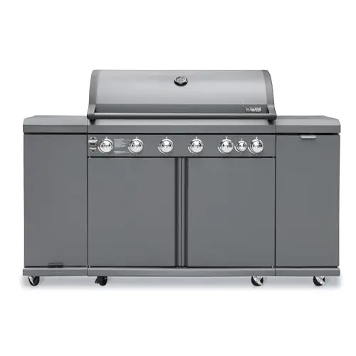 Brand-Man 6-burner gas outdoor kitchen grill island with side burner and storage