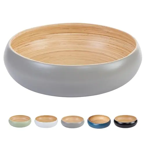 HABITAAS spun bamboo fruit bowl in gray finish on countertop