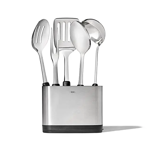 OXO Good Grips 6-piece stainless steel kitchen utensils set with utensil holder