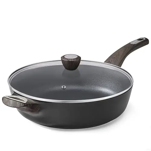 SENSARTE deep non-stick frying pan with glass lid and helper handle