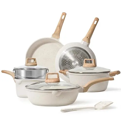 CAROTE 10-piece white granite cookware set with frying pans