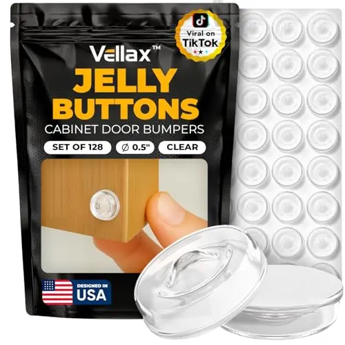 Clear silicone adhesive bumpers for cabinet doors and drawers