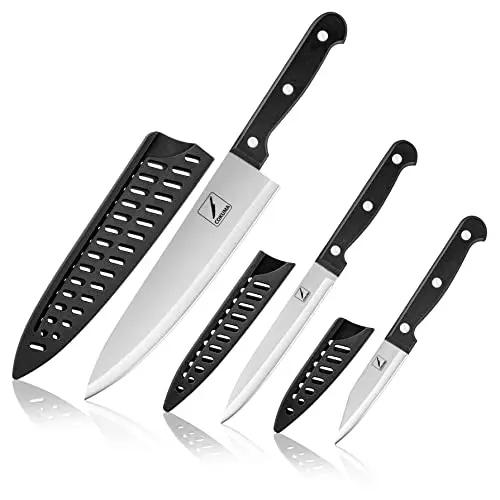 COKUMA black 3-piece kitchen knife set with sheaths