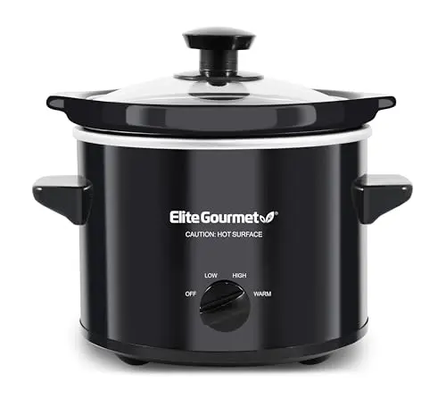 Elite Gourmet 2 quart round slow cooker in black