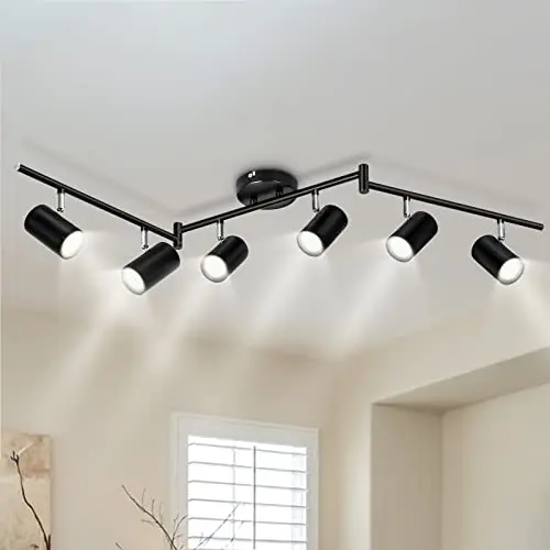 GORDNWE 6-light track lighting kit in matte black with adjustable arms
