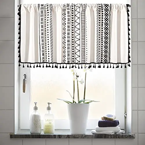 RYNGHIPY cotton linen boho curtains with tassels in kitchen