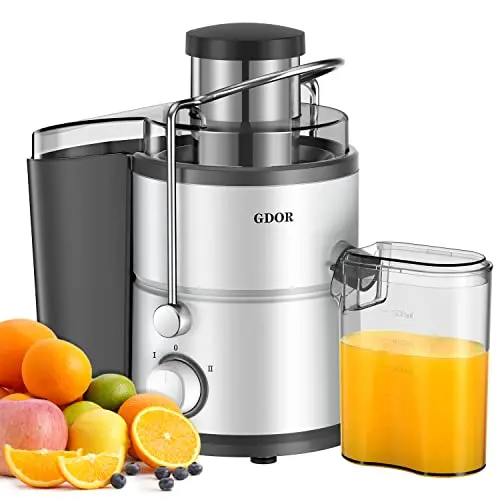 GDOR centrifugal juicer in white with anti-drip function