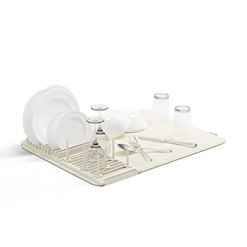 Umbra Udry foldable dish drying rack with microfiber mat
