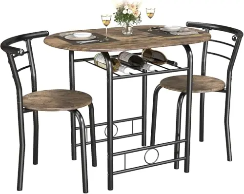 JUMMICO round kitchen table set with built-in wine storage