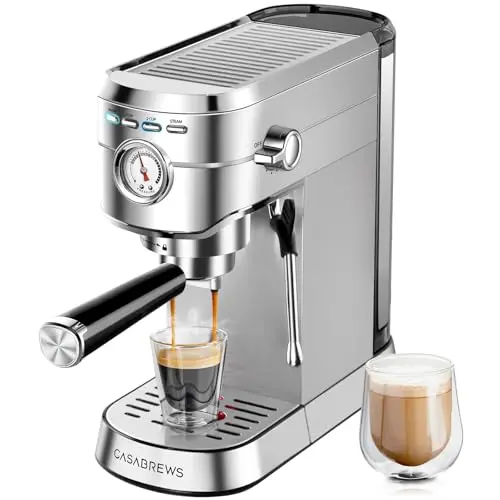 CASABREWS CM5418 espresso machine with pressure gauge in silver