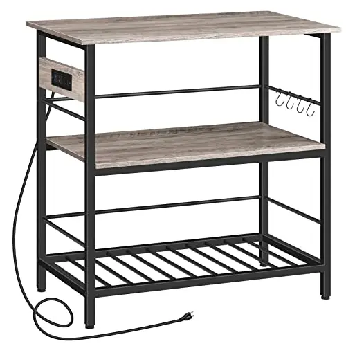HOOBRO kitchen island with storage shelves and built-in power outlet