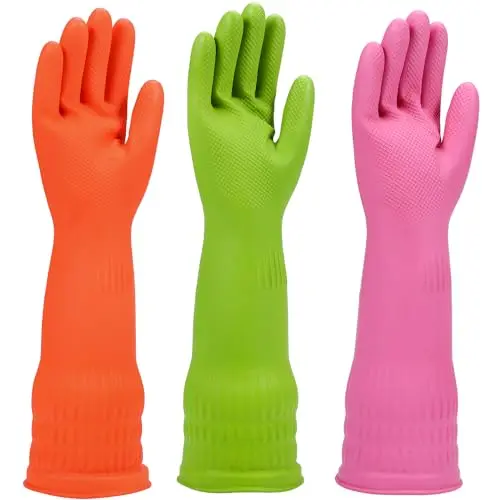 IUCGE multicolor rubber kitchen gloves with long cuffs
