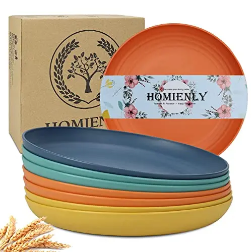 Homienly deep wheat straw dinner plates in bright colors