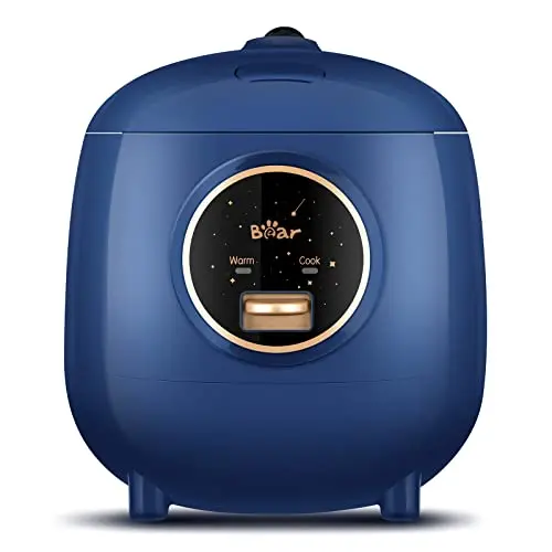 BEAR blue mini rice cooker with modern curved design
