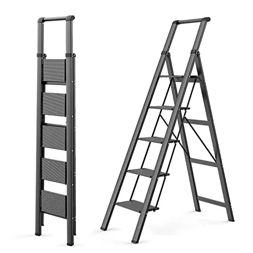 WOA WOA 5-step aluminum ladder in black with wide pedals